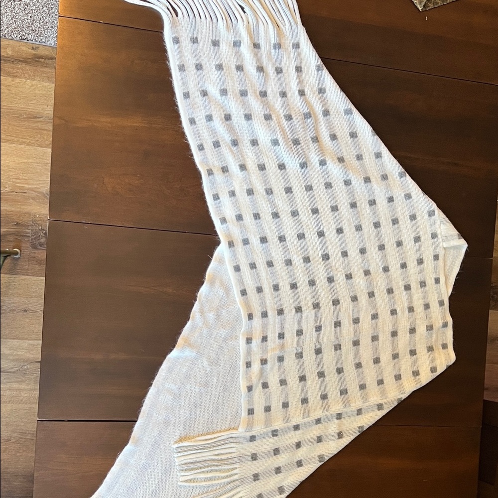 Cream and Gray poncho with fringe